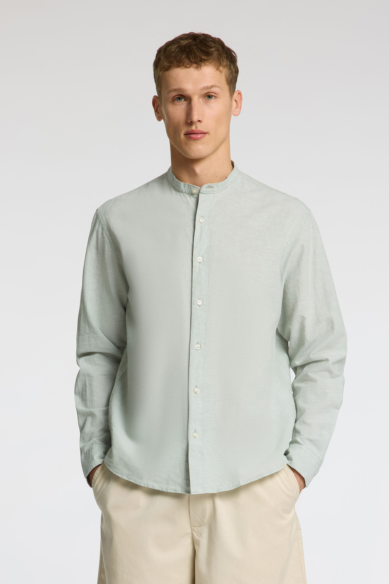 Selected Camisa de lino cuello mao