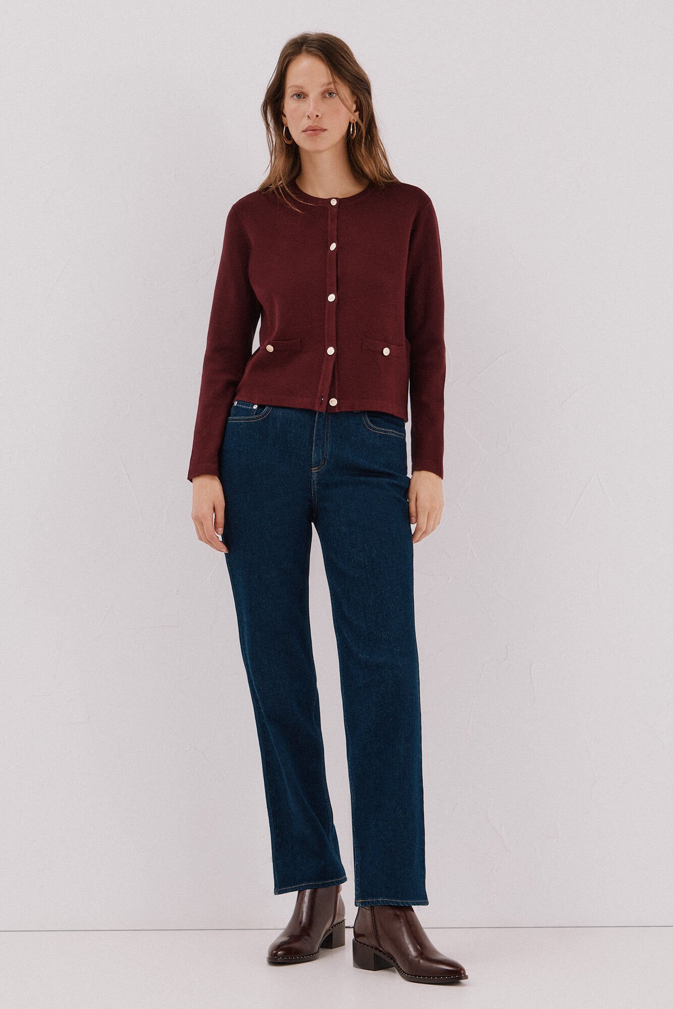 Cortefiel Essential knit cardigan Maroon