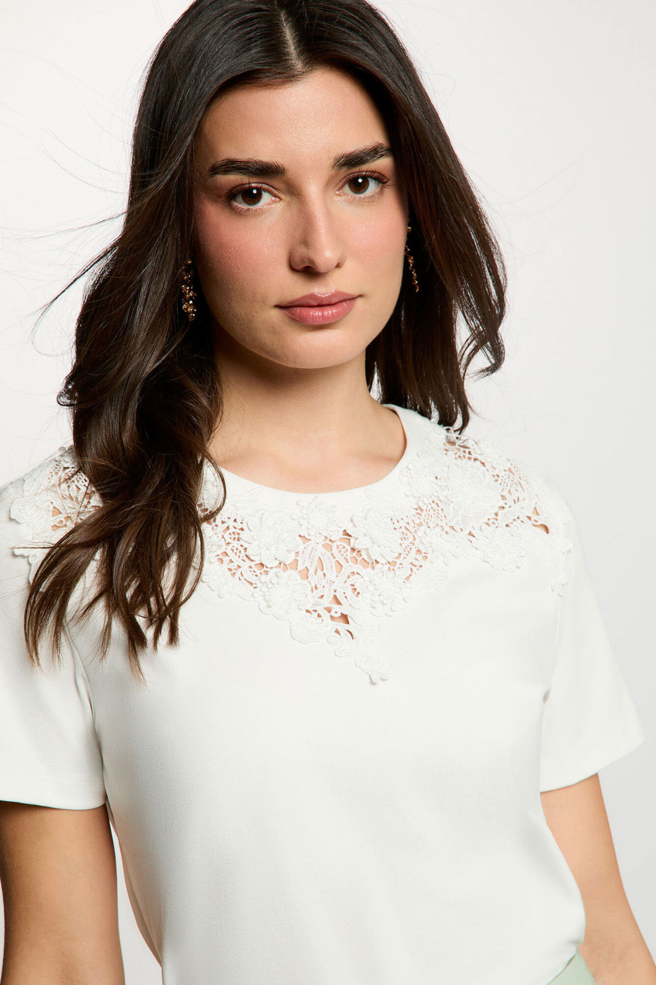 Morgan T-shirt de renda com gola redonda
