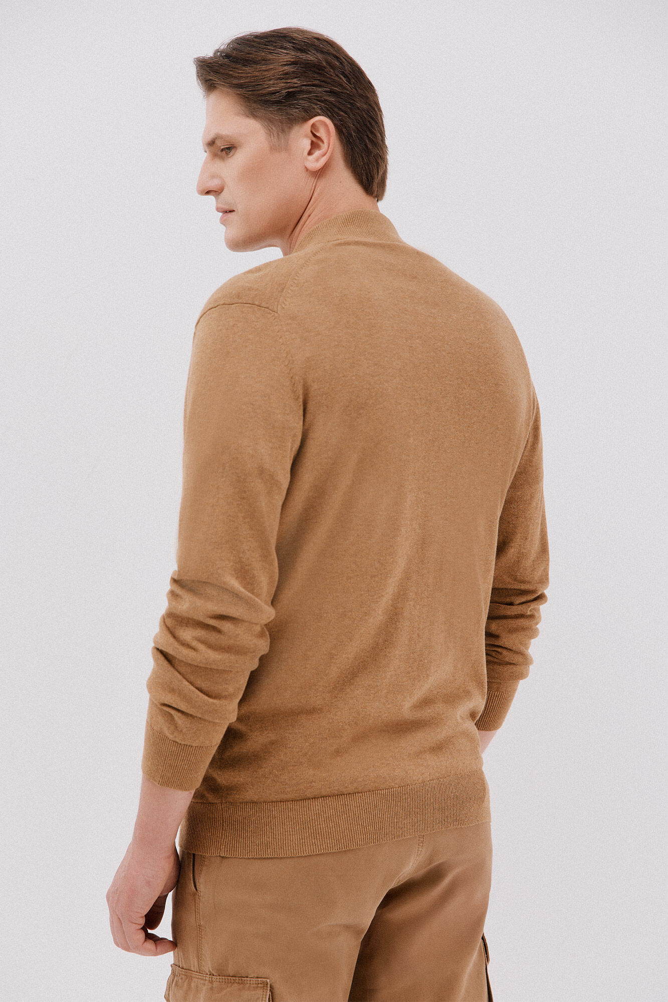 Cortefiel Fine knit cotton jersey-knit zip fastening  Beige
