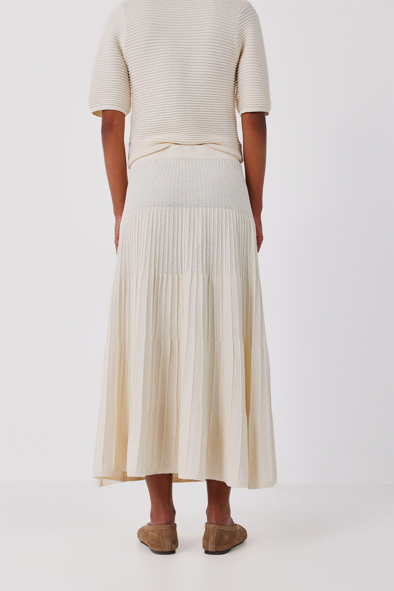 Cortefiel Knit midi skirt Ivory