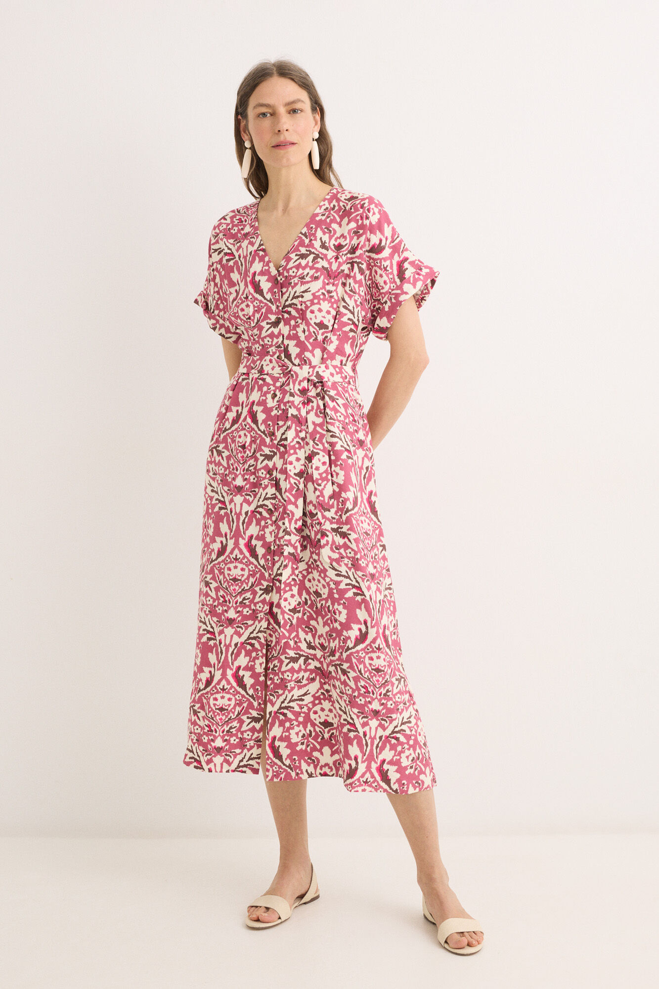 Cortefiel Vestido midi pliegues Multicolor