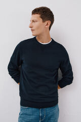 Cortefiel Fine knit cotton round neck jersey-knit  Navy