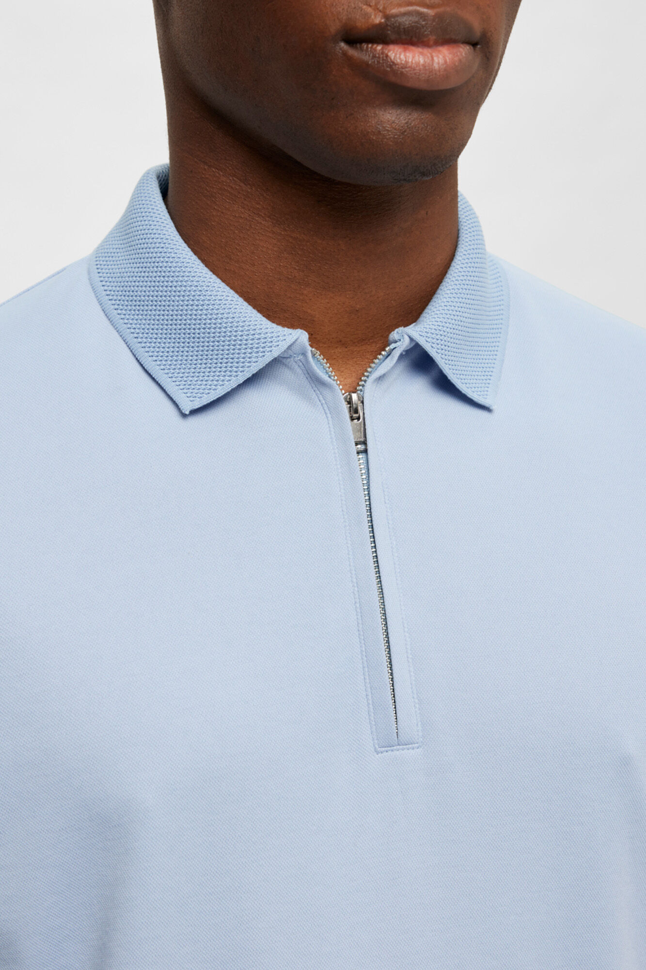 Selected Polo de manga corta con cremallera Azul