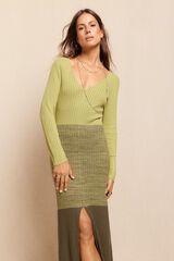 Slowlove Vestido de malha canelada com degradê Verde