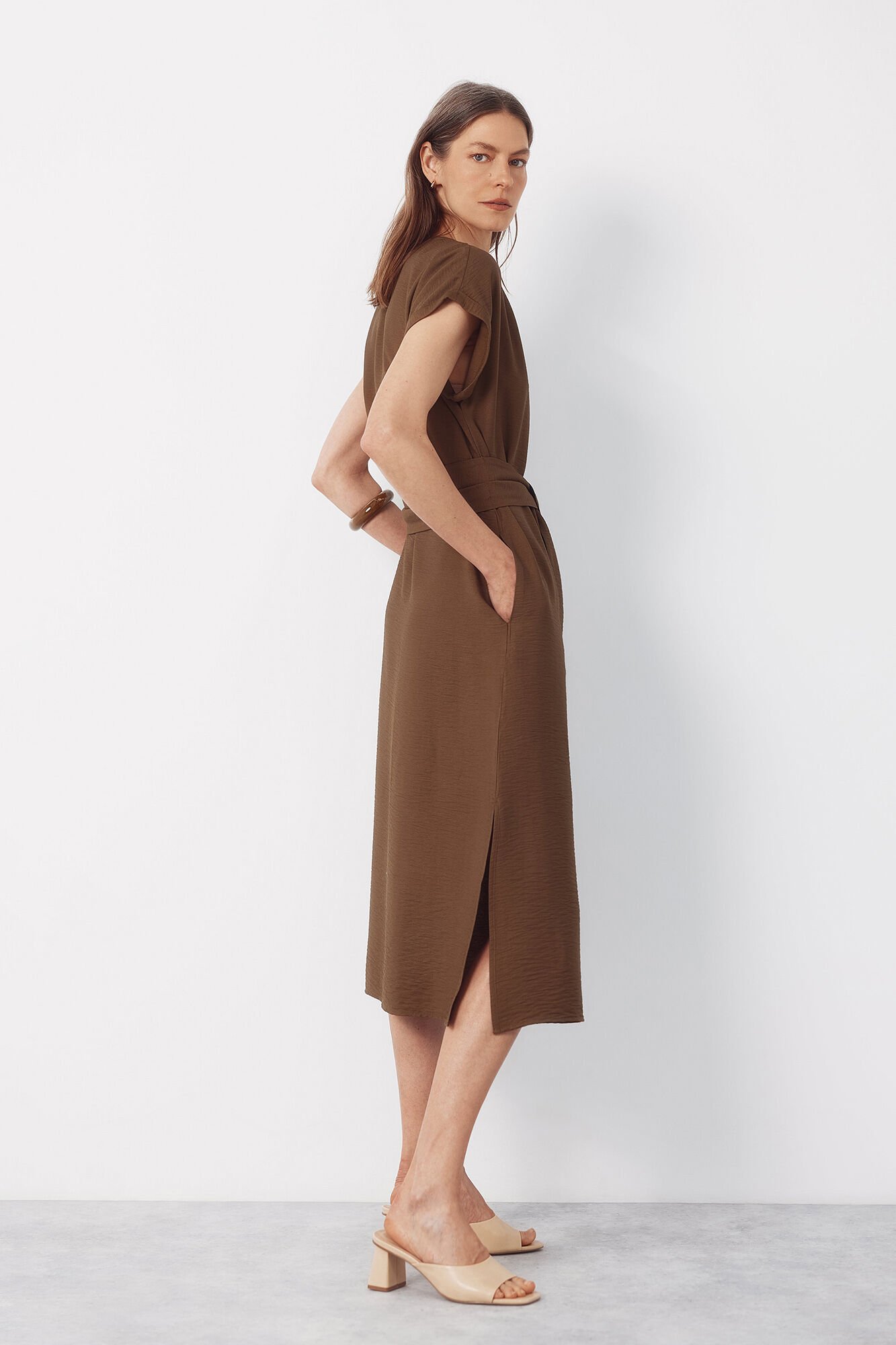 Cortefiel Vestido estampado com cinto Verde