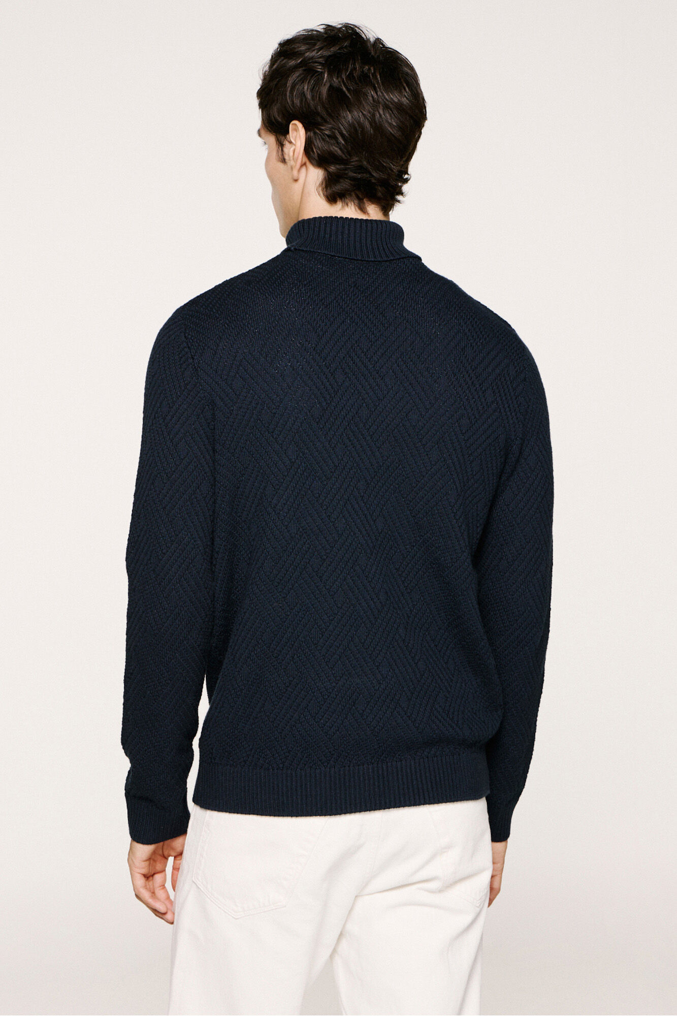 Selected 100% organic cotton high neck structured jumper  Navy