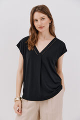 Cortefiel Camiseta bico com detalhe de renda Preto