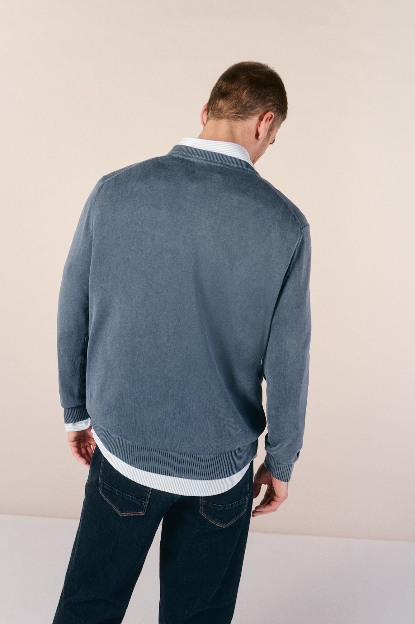 OOTO Camisola gola redonda em algod&atilde;o lavado Azul