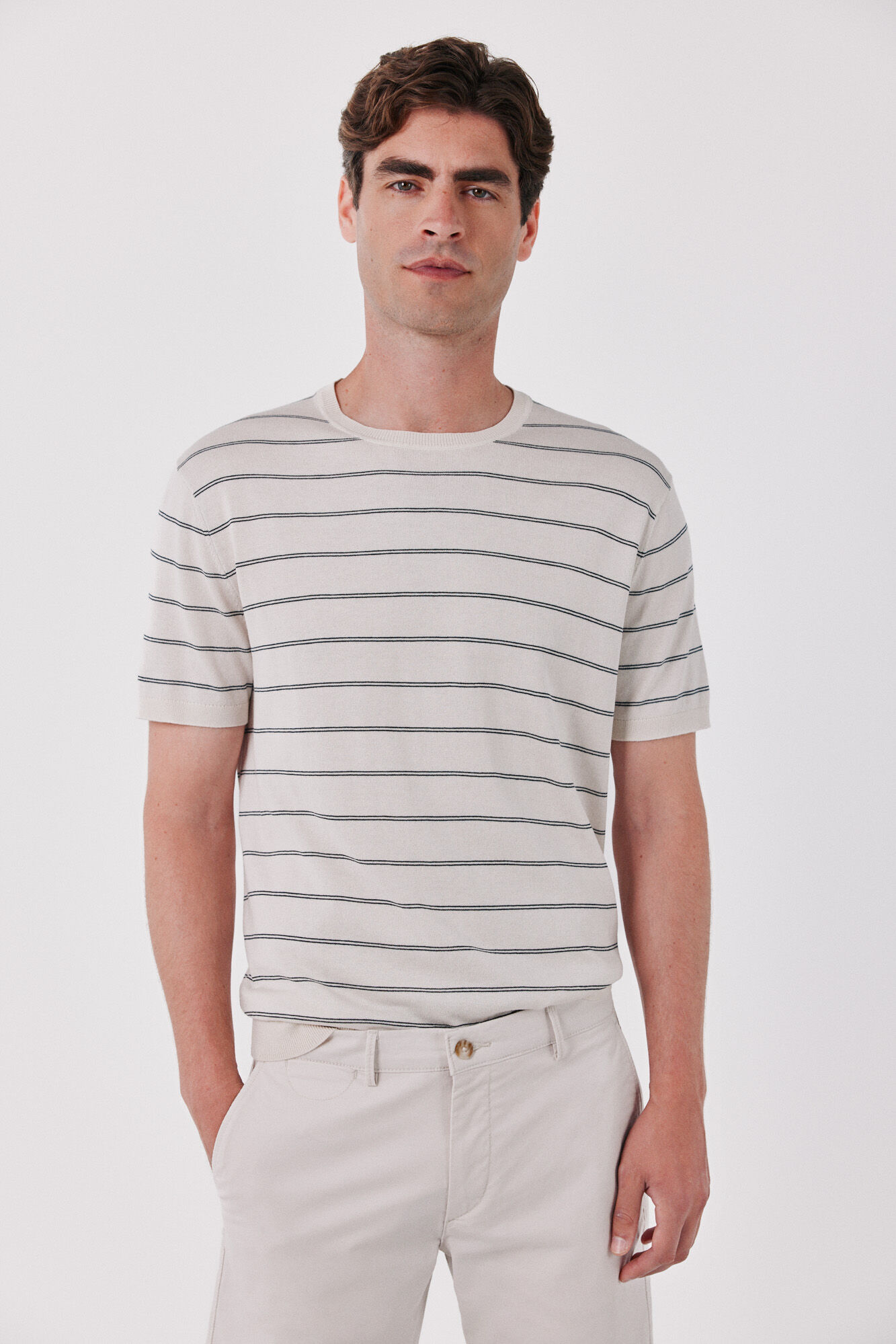 Cortefiel Striped cotton short sleeve jersey-knit T-shirt