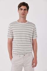Cortefiel Striped cotton short sleeve jersey-knit T-shirt Ivory