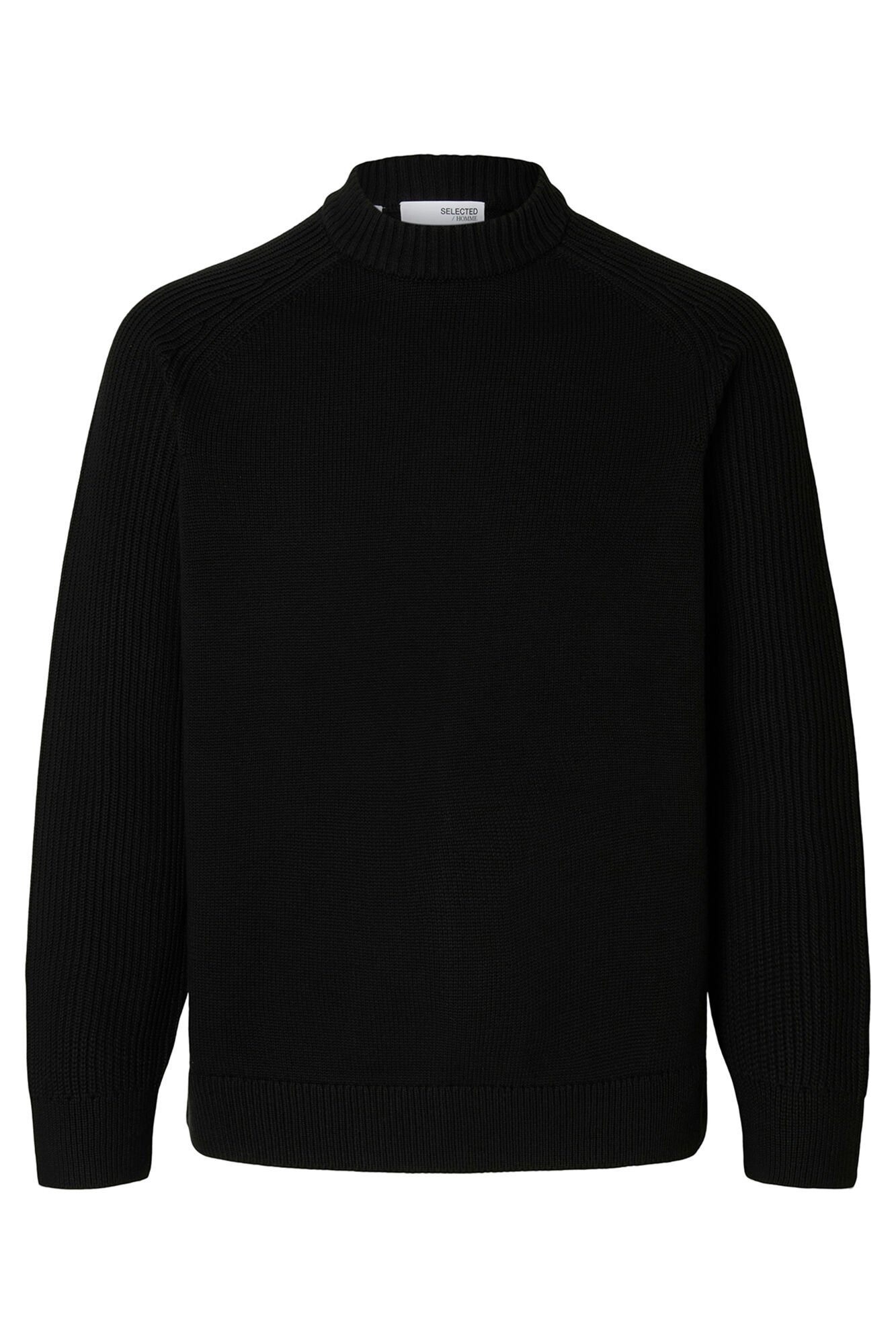 Selected 100% organic cotton mock neck jumper .  Black