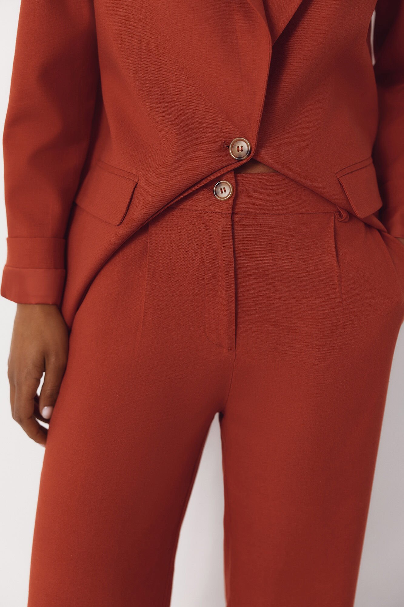 Cortefiel Wide-leg trousers with linen Orange