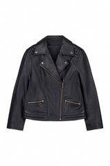 Cortefiel Leather zip fastening jacket Black