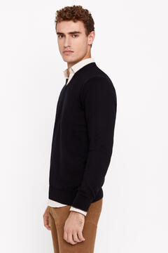 Cortefiel Cotton-cashmere V-neck jumper Black