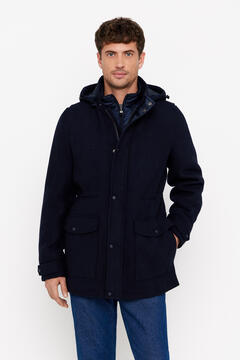 Cortefiel Hooded coat with four pockets Navy