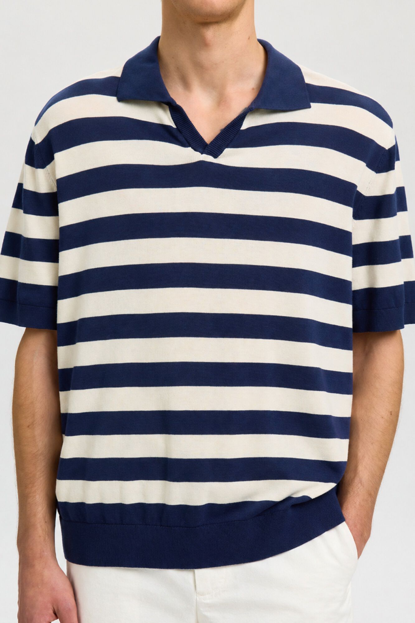 Selected Polo de malha &agrave;s riscas