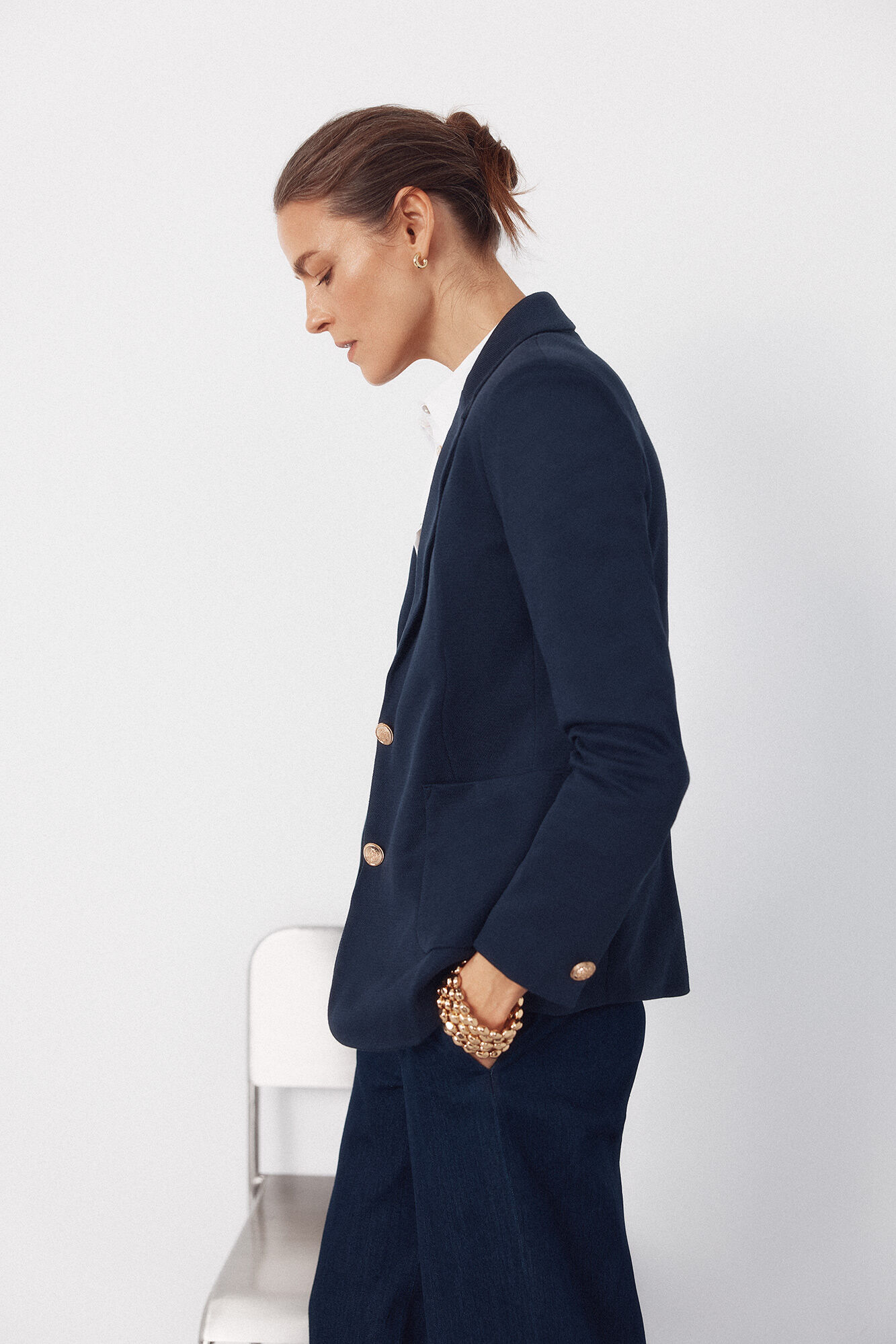 Cortefiel Piqu&eacute;-knit blazer Navy