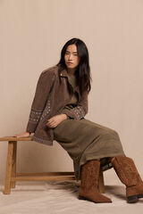 Slowlove Jaqueta biker com efeito pele bordado Tostado