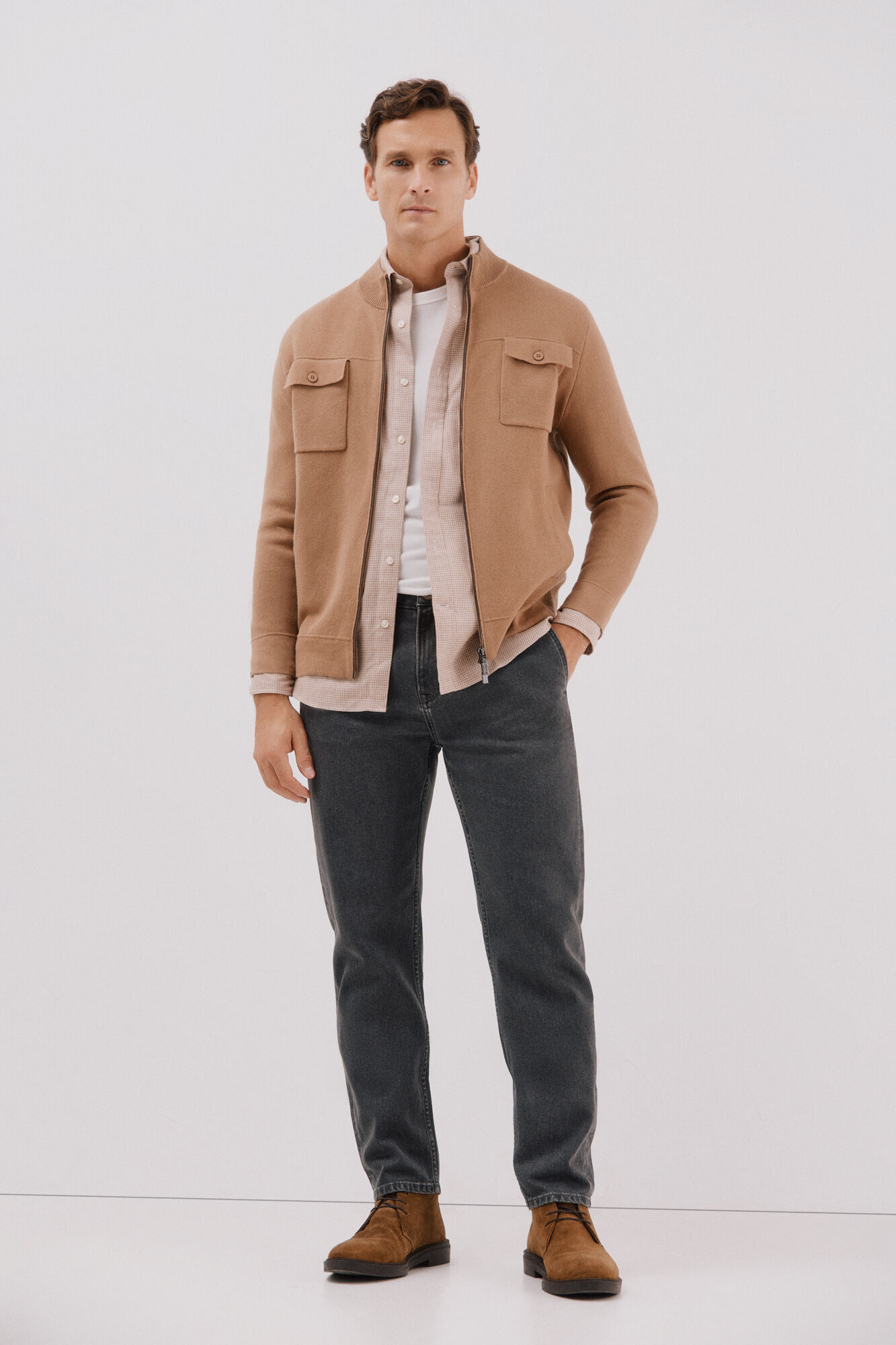 Cortefiel C&aacute;rdigan navidad punto algod&oacute;n cierre cremallera Camel