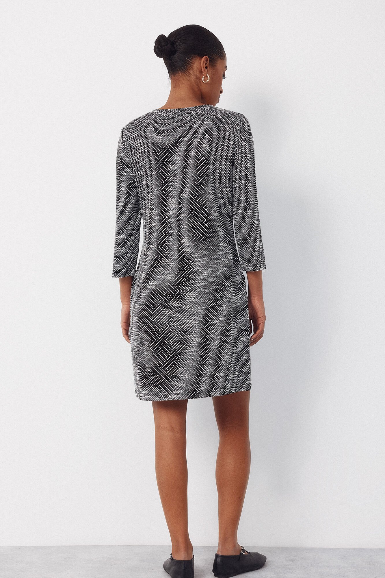 Cortefiel Short tweed dress Printed white