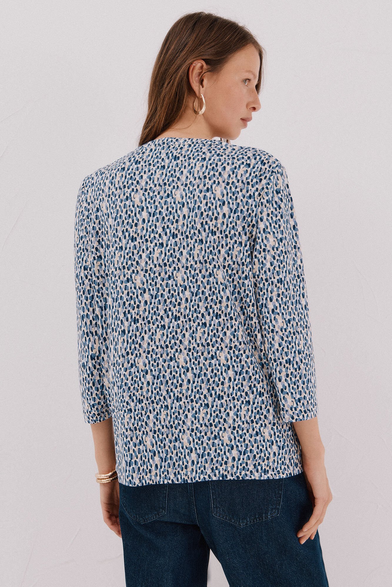 Cortefiel Basic top with mandarin collar Printed white