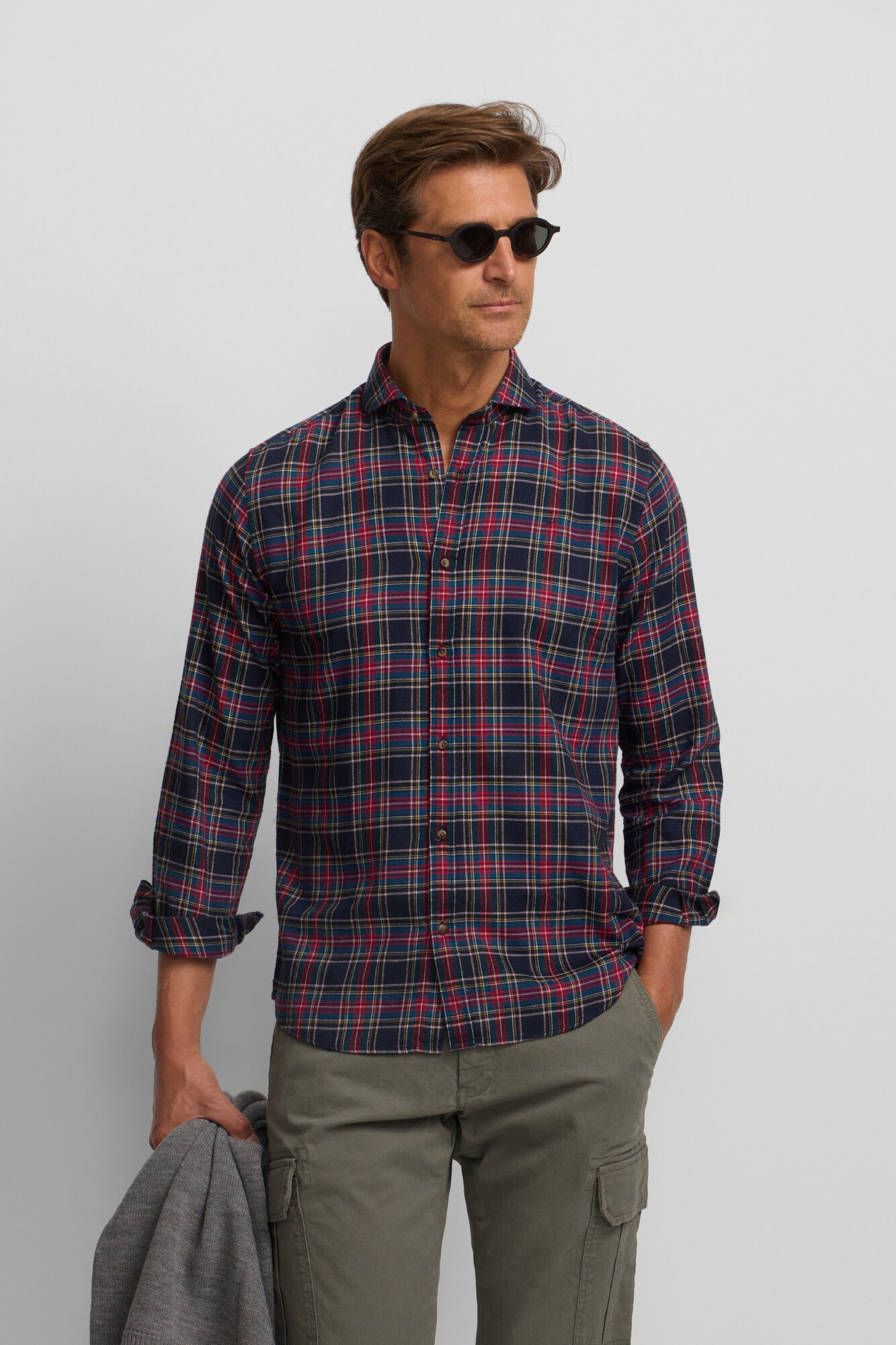 Silbon Camisa esportiva xadrez tartan bicolor Azul