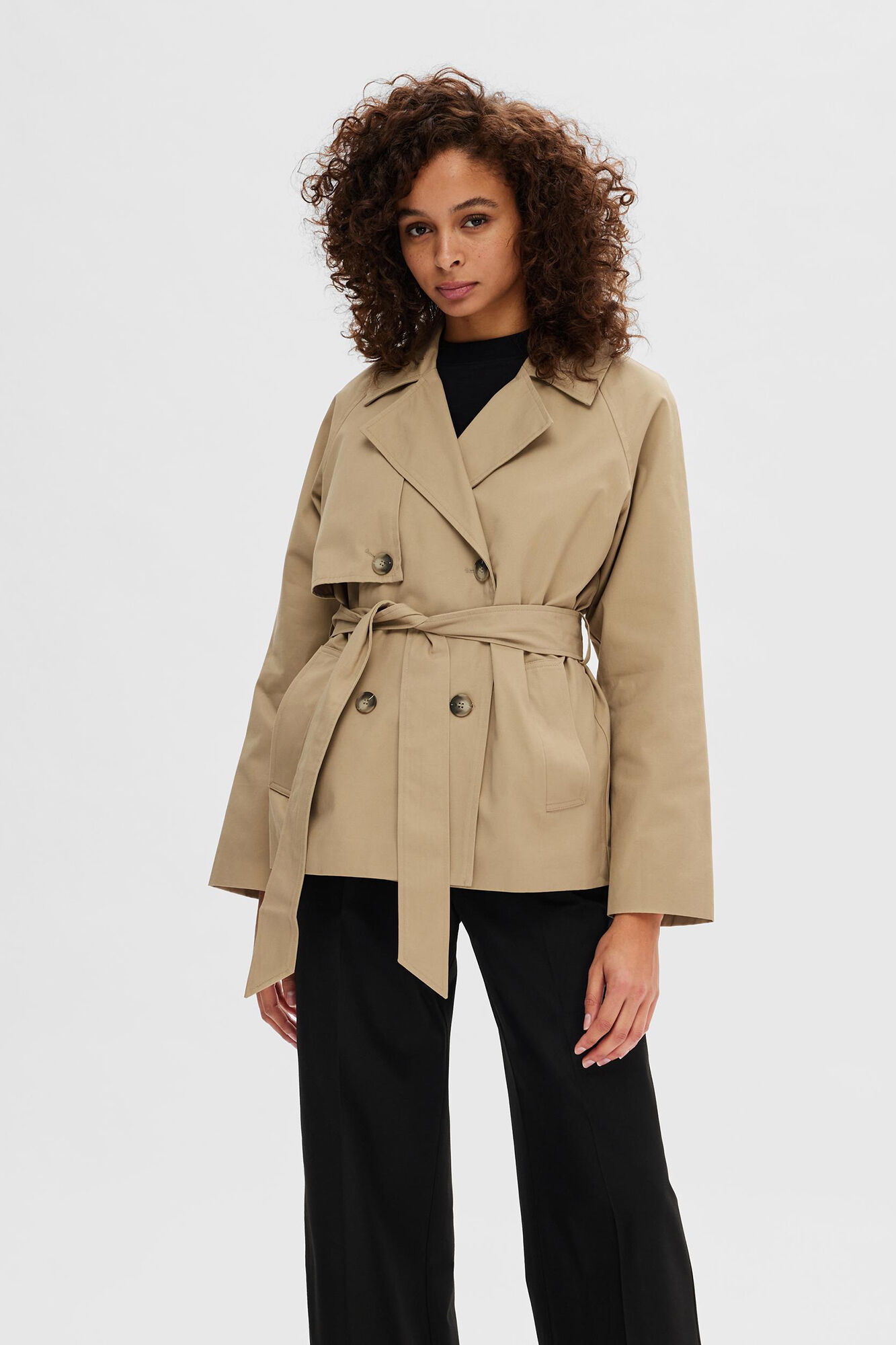 Selected Femme Classic recycled cotton short trench coat Brown