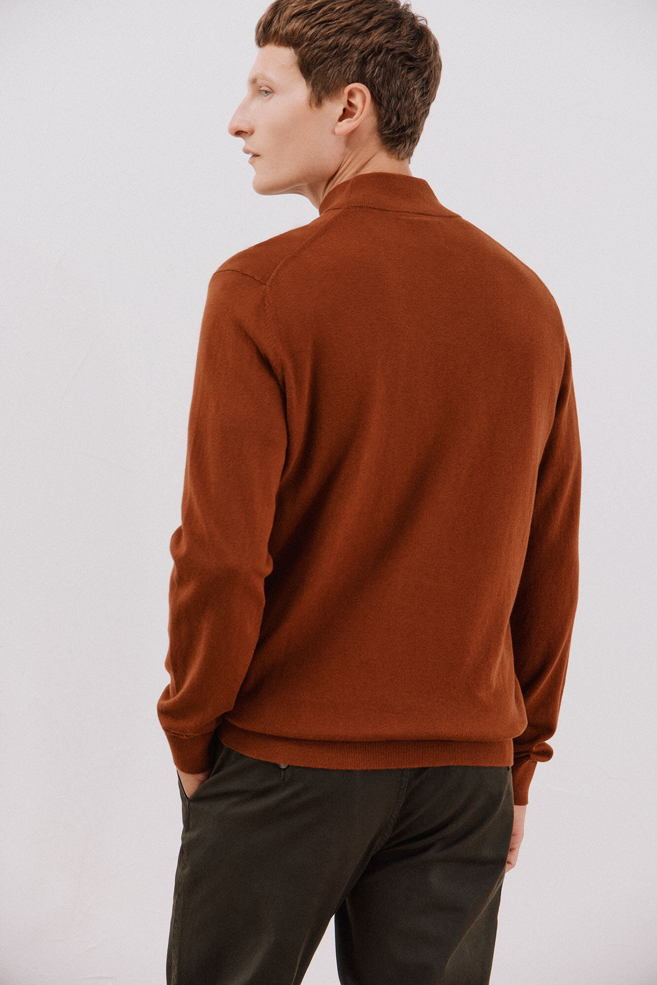 Cortefiel Cotton/silk cashmere high neck jumper Camel
