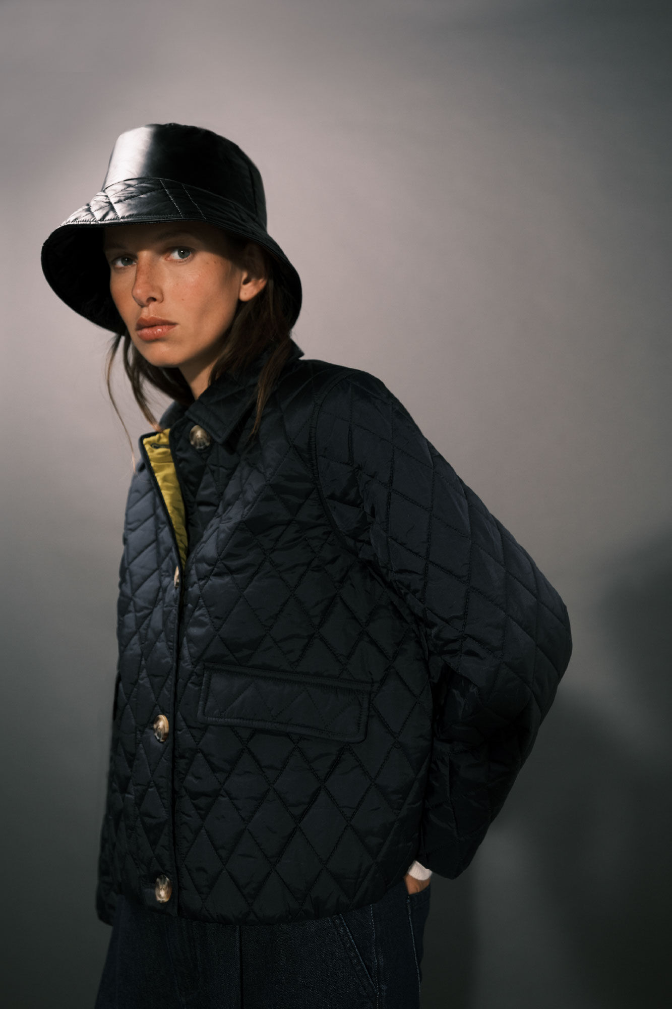 Cortefiel Quilted anorak with buttons Navy