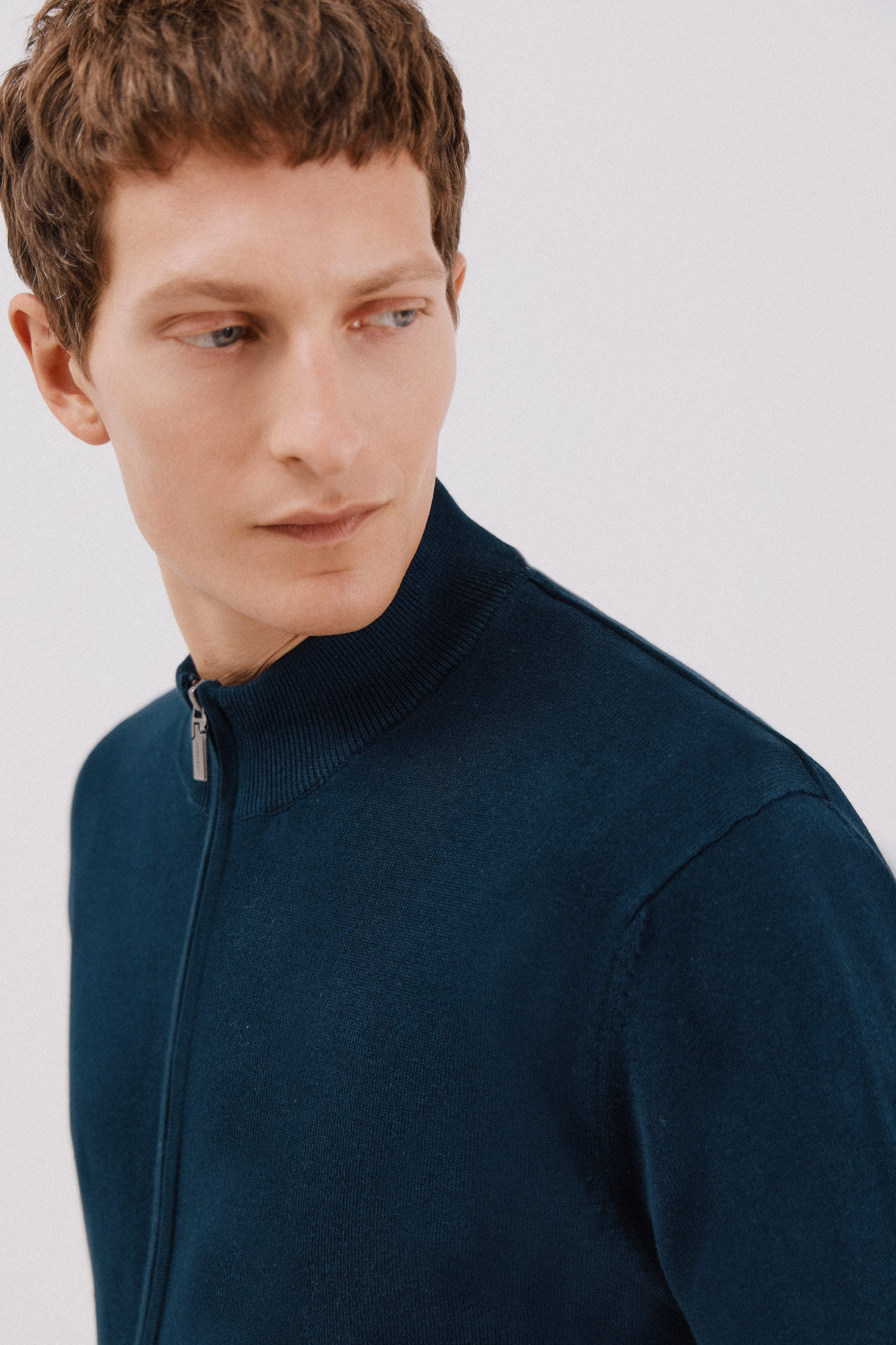 Cortefiel Fine knit cotton jersey-knit zip fastening  Navy