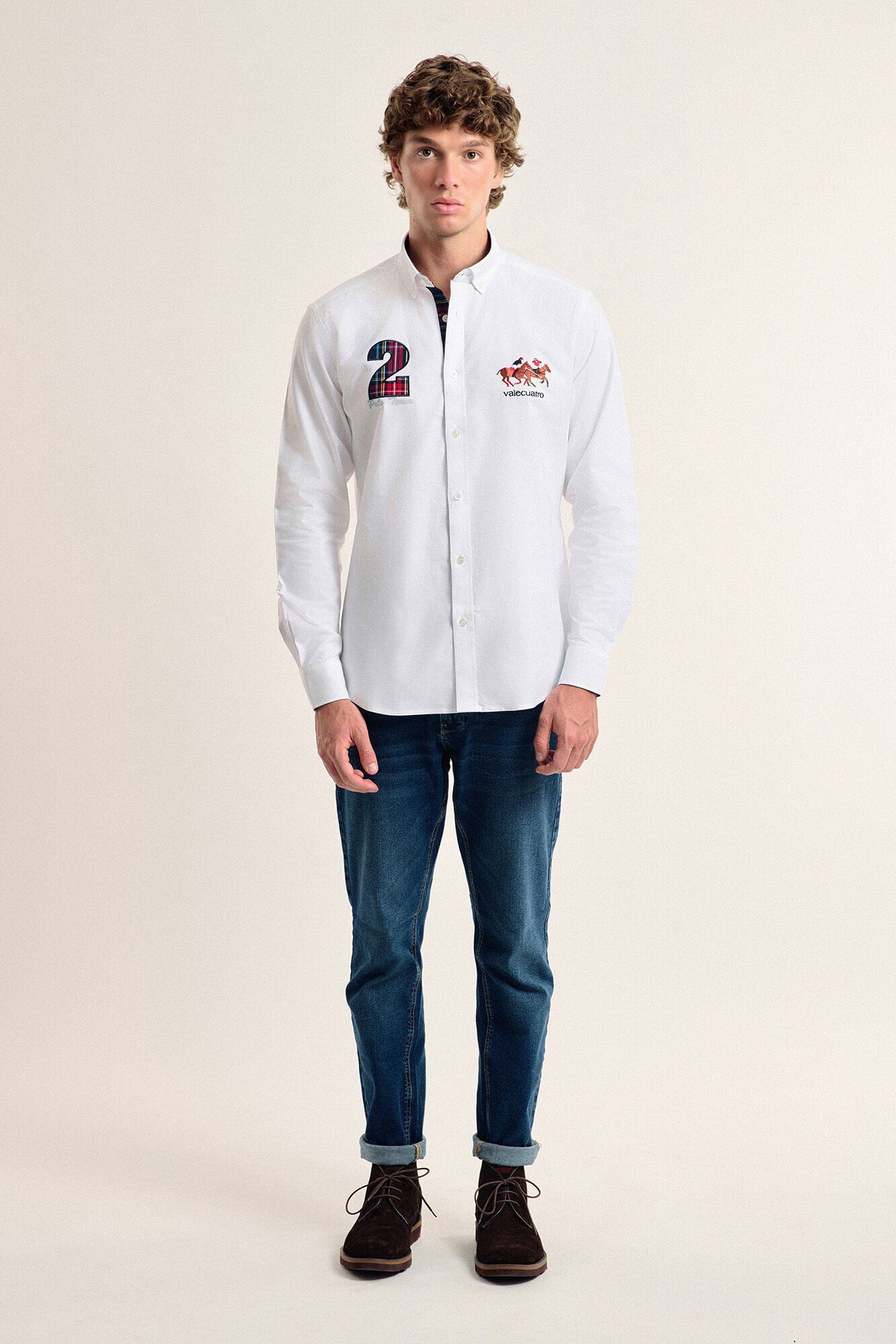 Valecuatro Camisa masculina modelo cavalo branco Valecuatro Branco