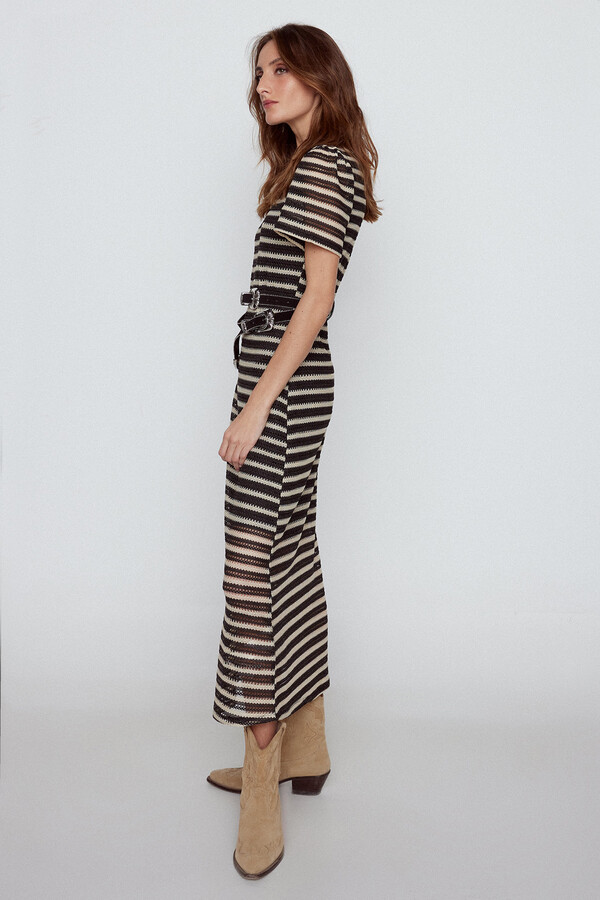 Cortefiel Jersey-knit dress with floaty sleeves Printed white
