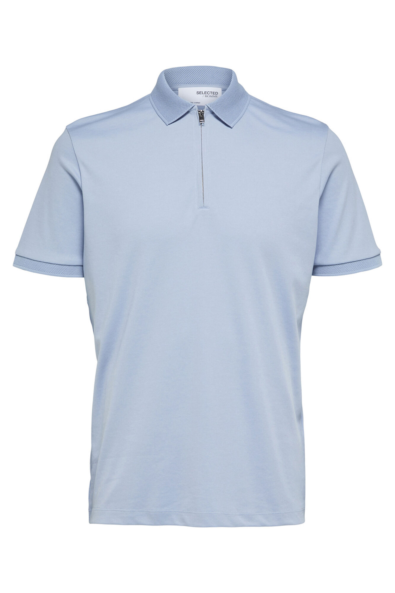 Selected Polo de manga corta con cremallera Azul