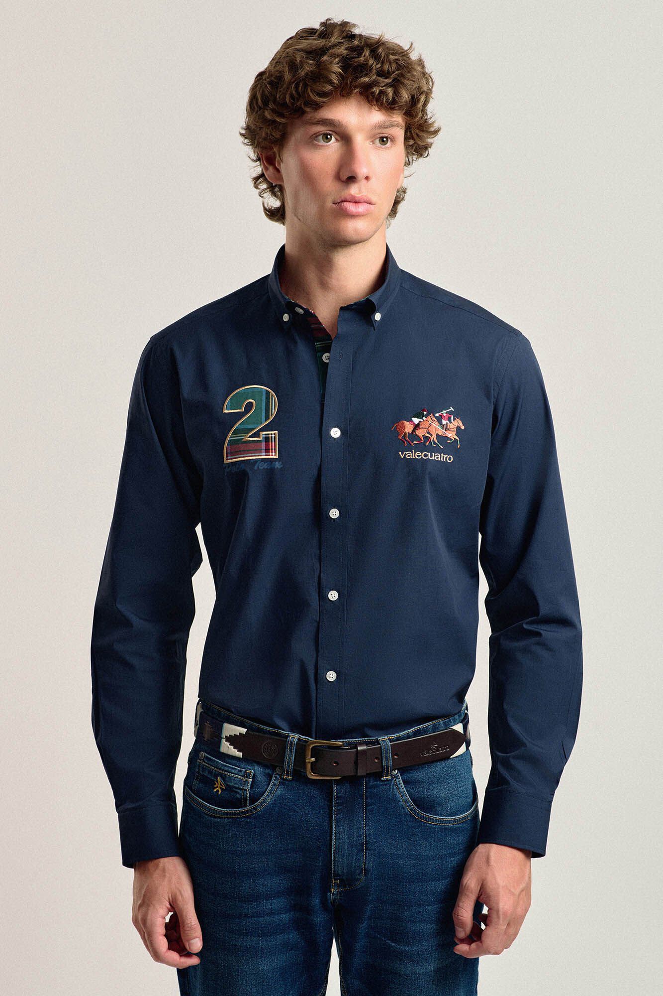 Valecuatro Camisa masculina modelo cavalo azul marinho Valecuatro Azul