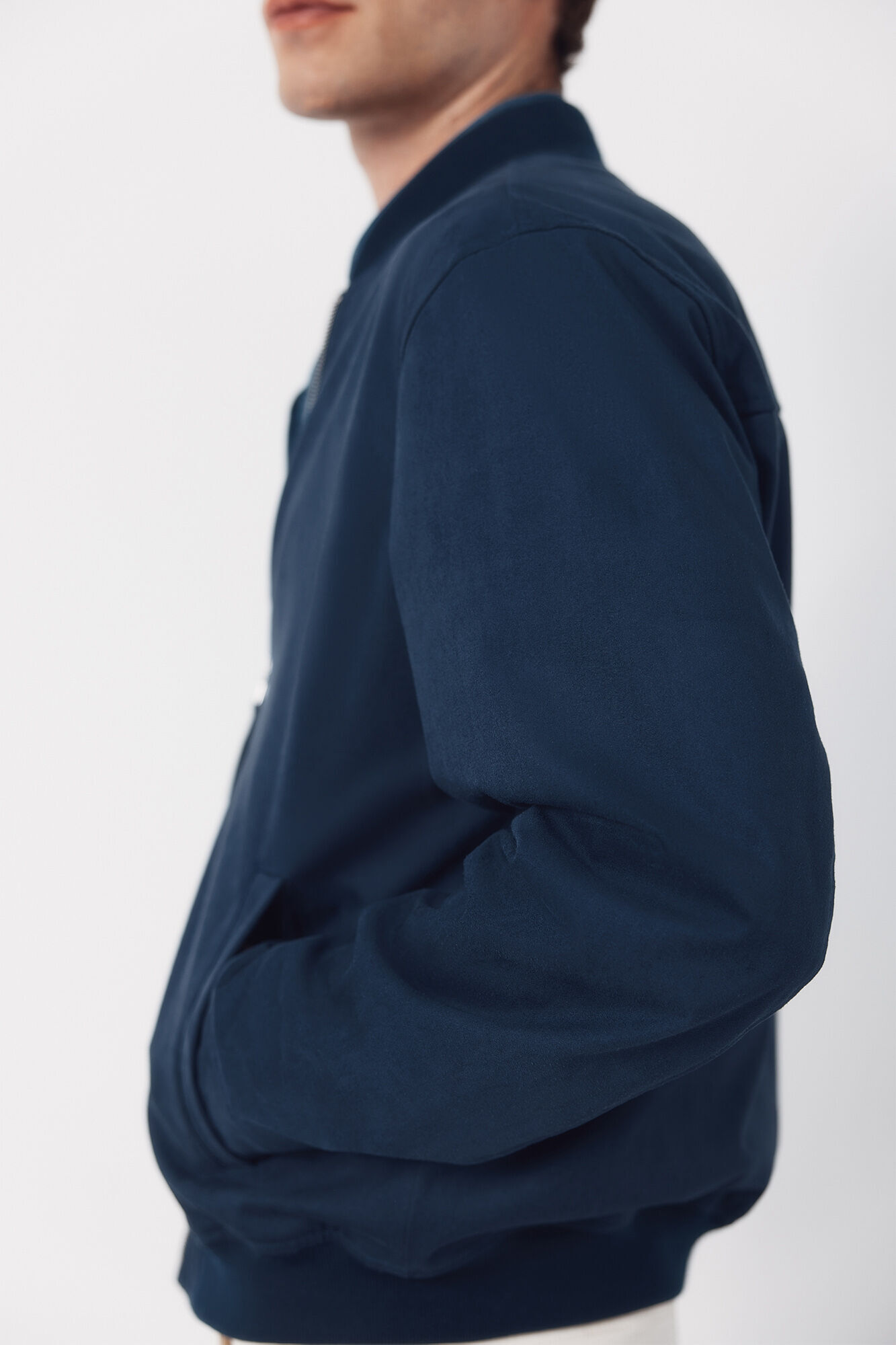 Cortefiel Faux suede bomber jacket Navy