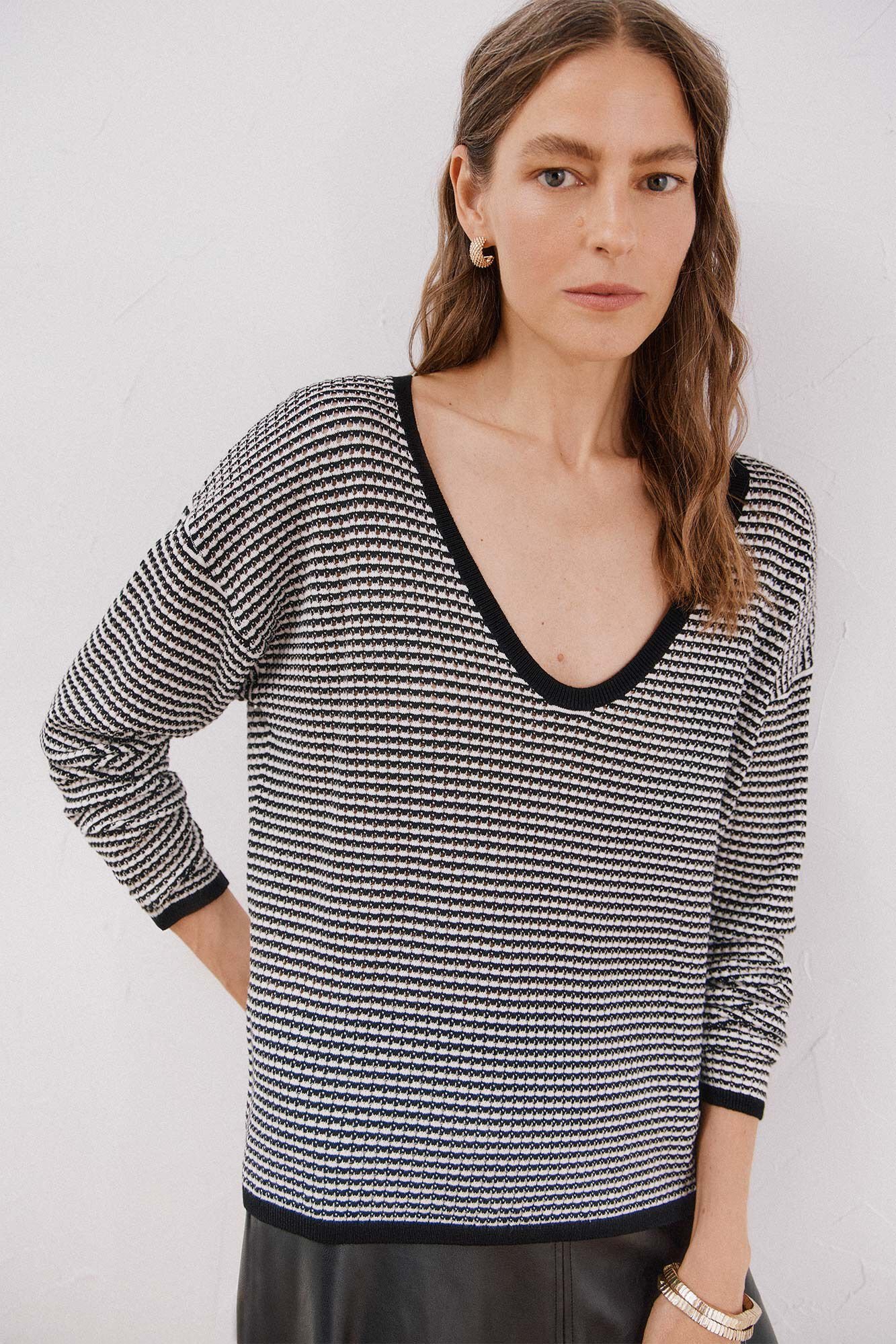 Cortefiel Su&eacute;ter de malha malha Preto