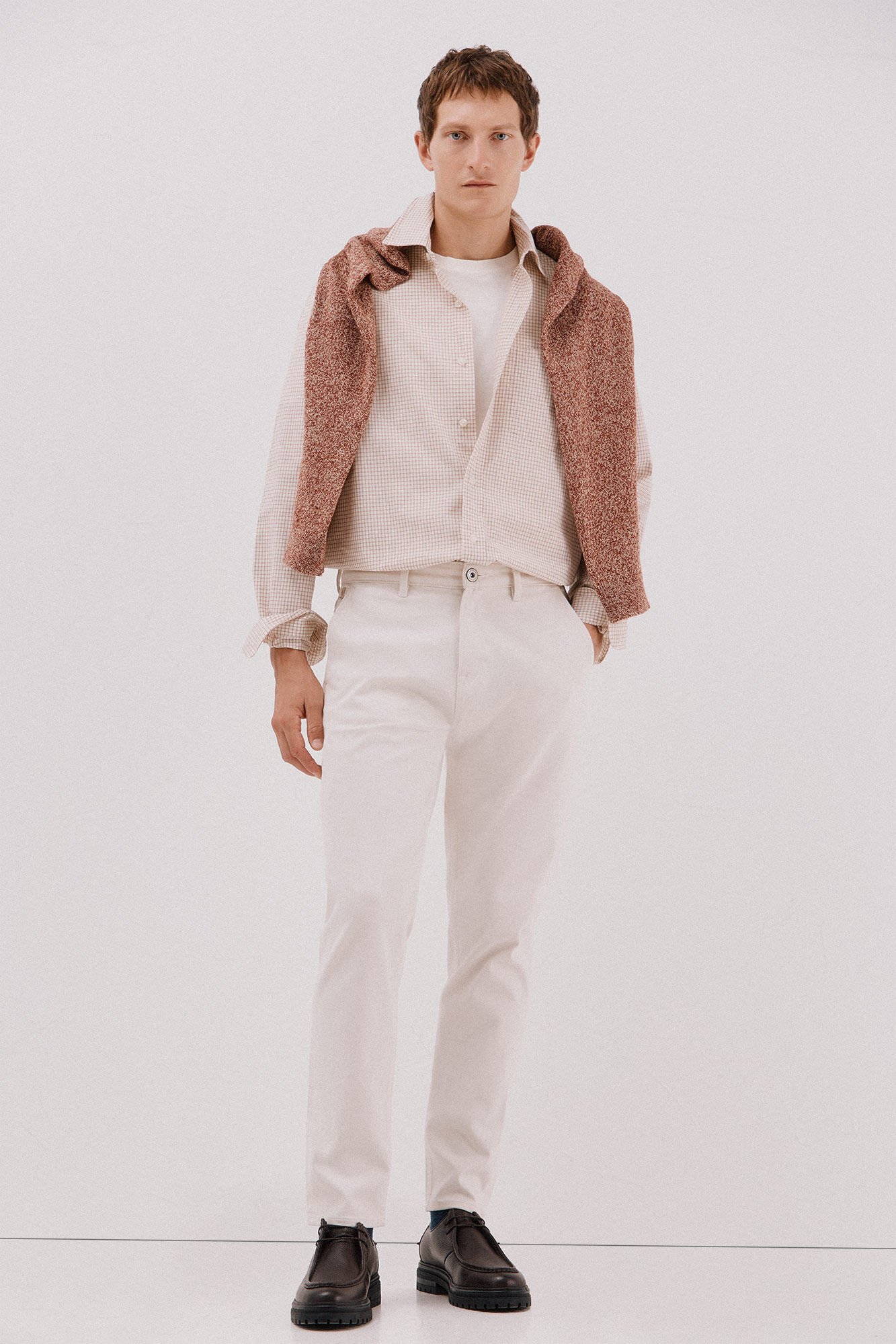 Cortefiel Checked poplin shirt Camel