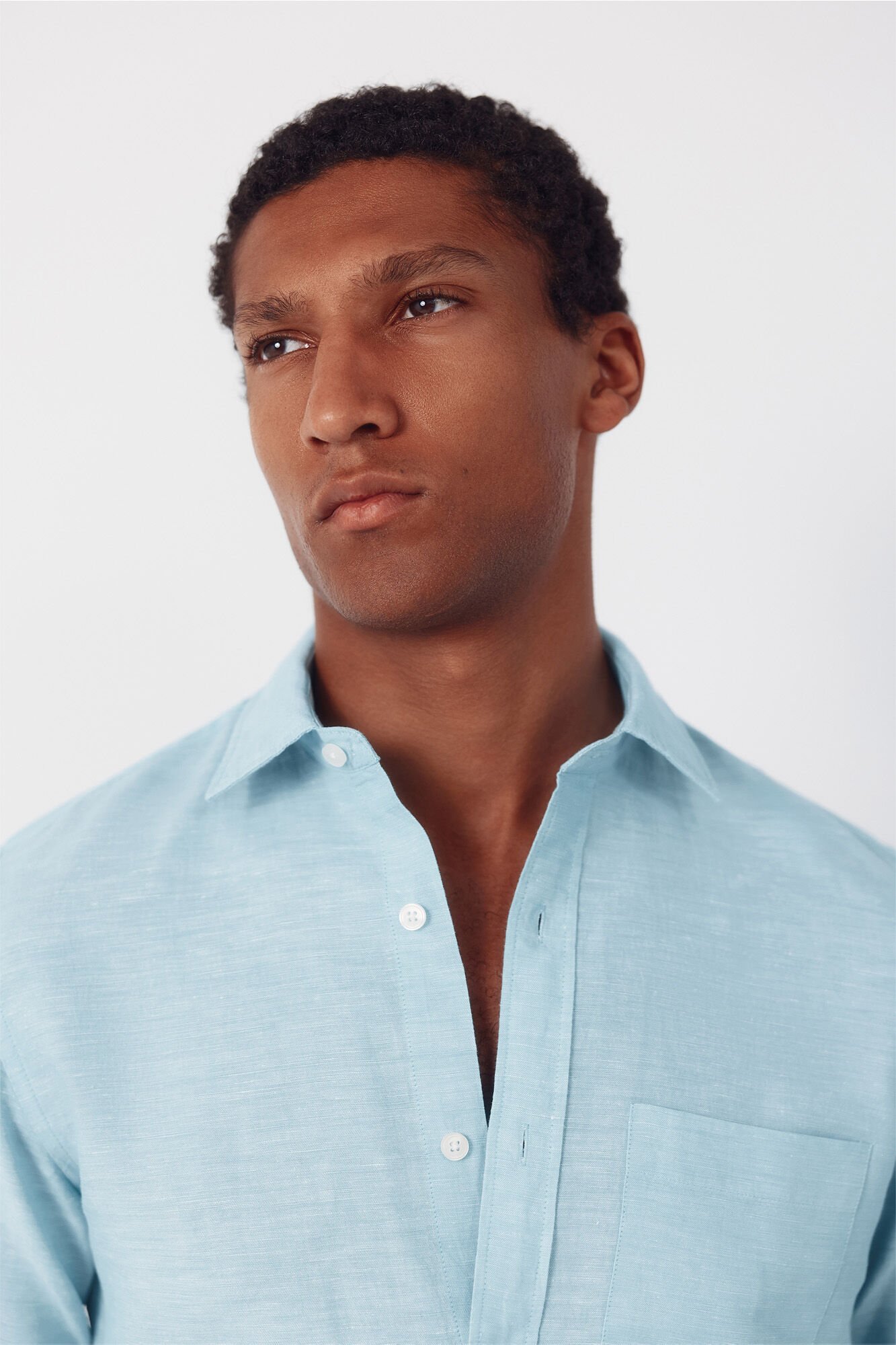 Cortefiel Plain linen cotton shirt Turquoise