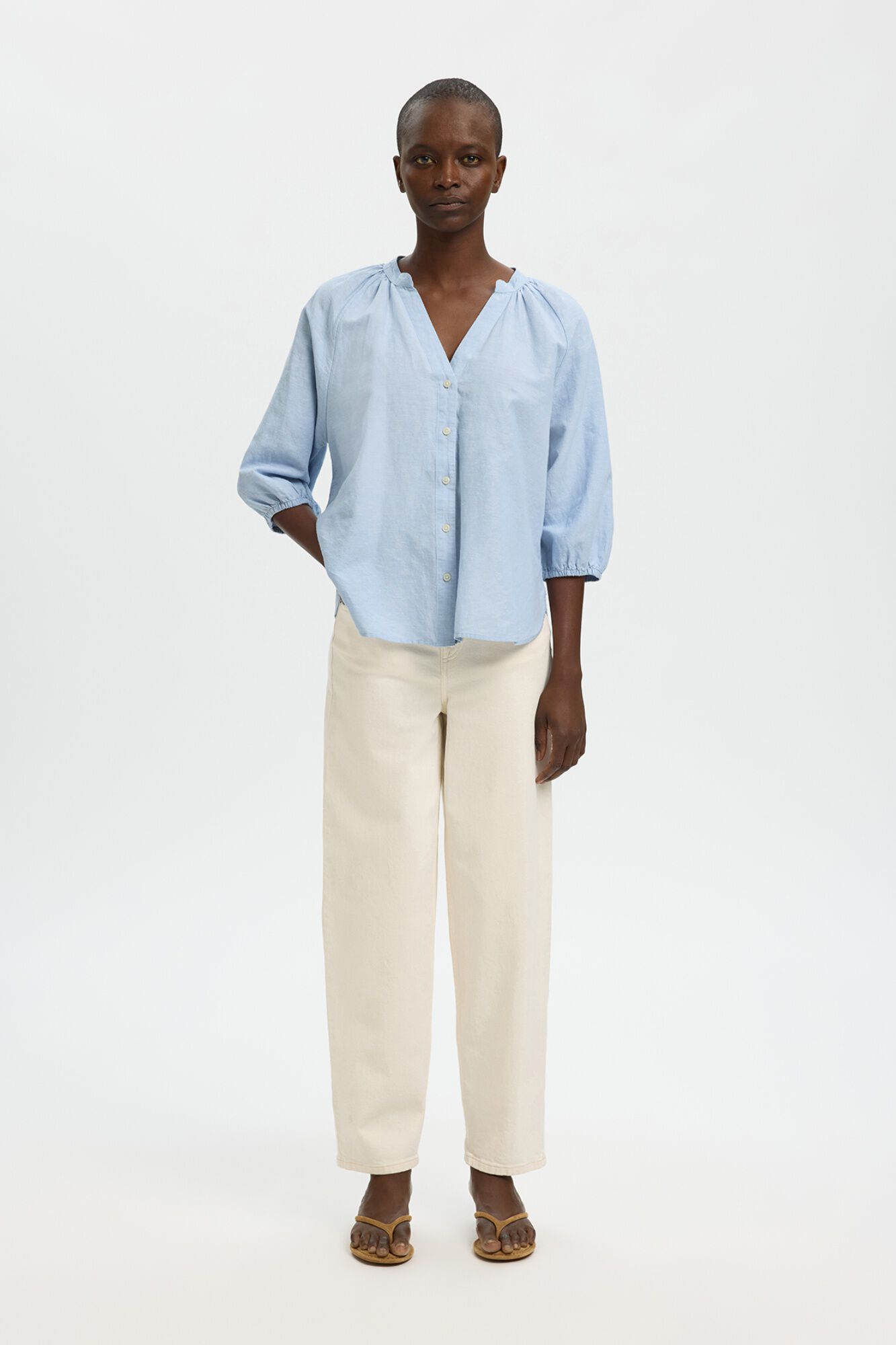 Selected Blusa manga 3/4 lino