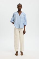 Selected Linen 3/4 sleeve blouse Blue