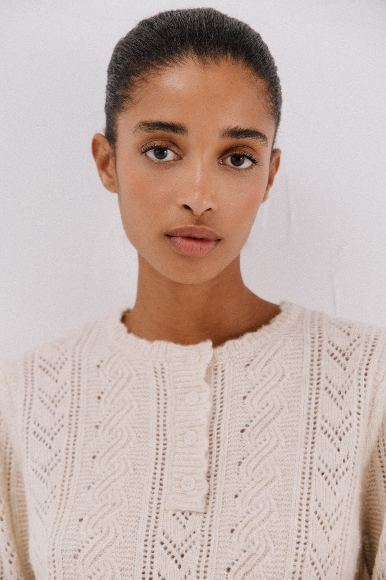 Cortefiel Openwork baker's sweater Ivory