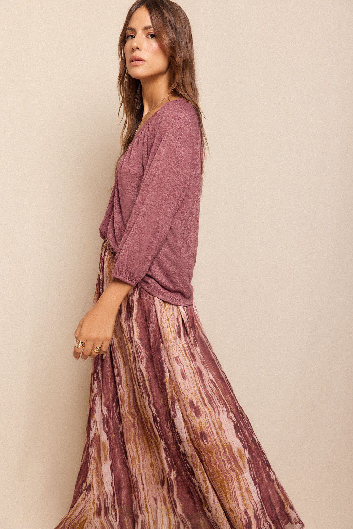 Slowlove Saia midi estampada Castanho