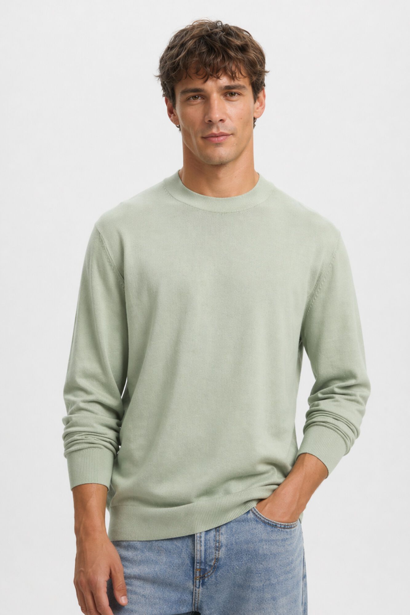 Selected Lightweight 100% organic cotton jumper Kaki