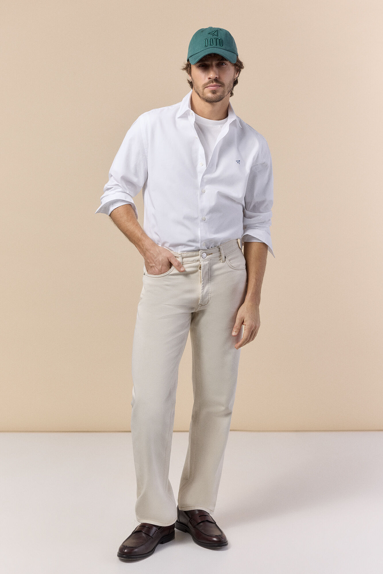 OOTO Camisa cuadros popel&iacute;n manga larga Blanco