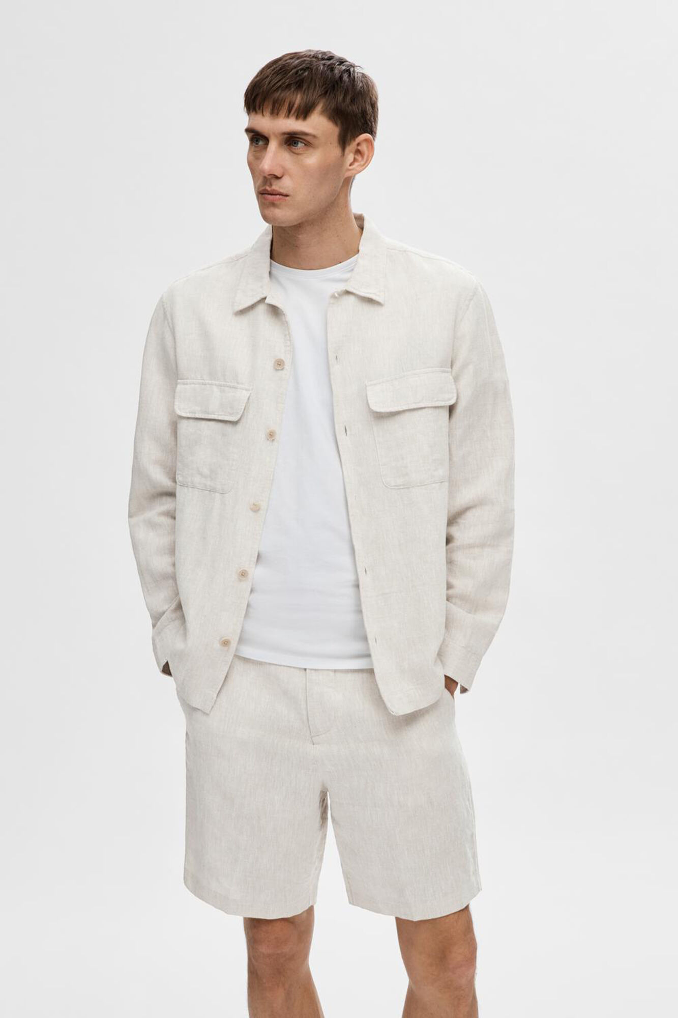 Selected Sobrecamisa de linho Regular Fit Cinzento