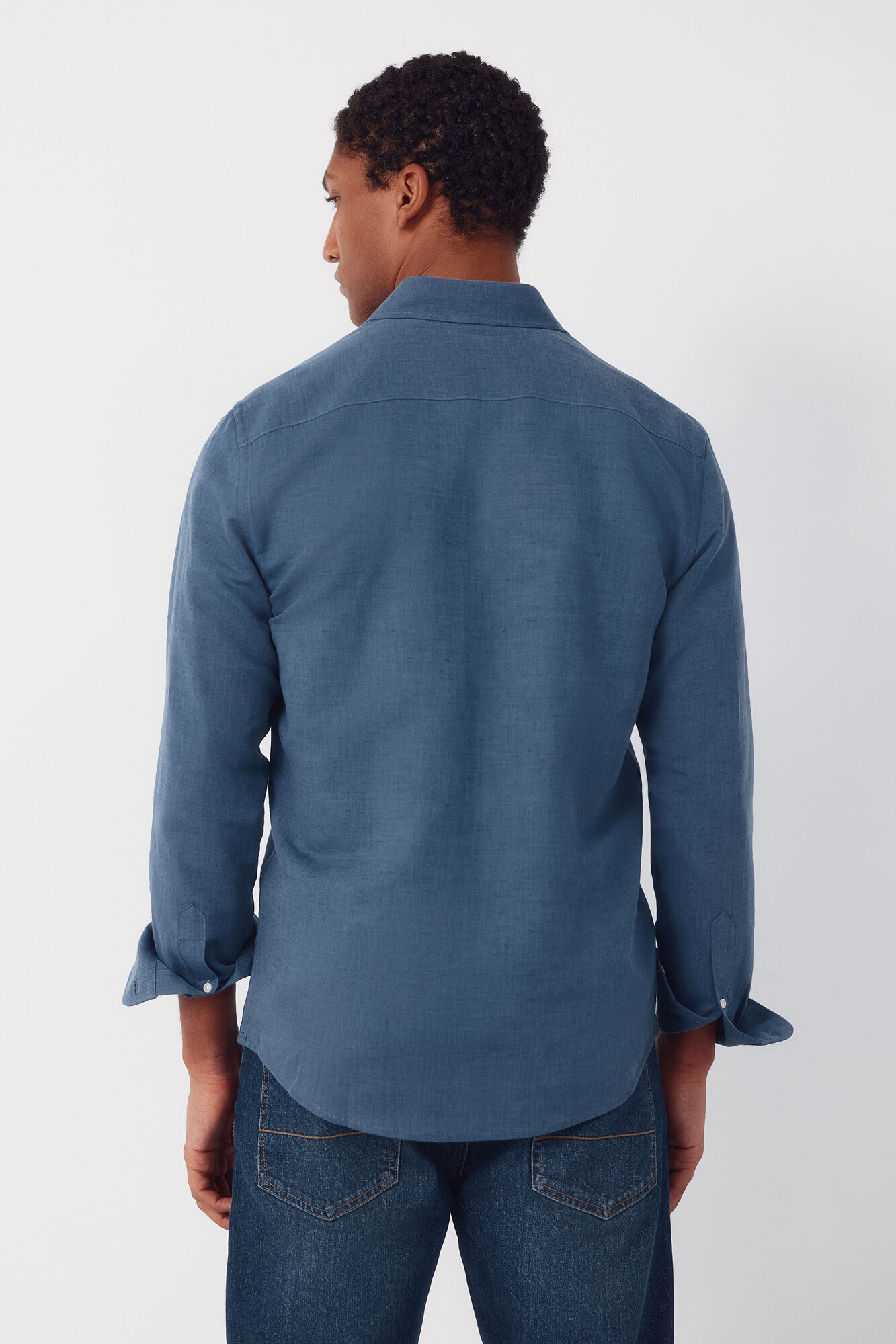Cortefiel Plain linen cotton shirt Navy