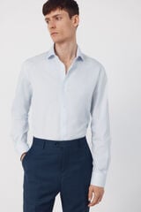 Cortefiel Striped slim fit easy-iron dress shirt Blue