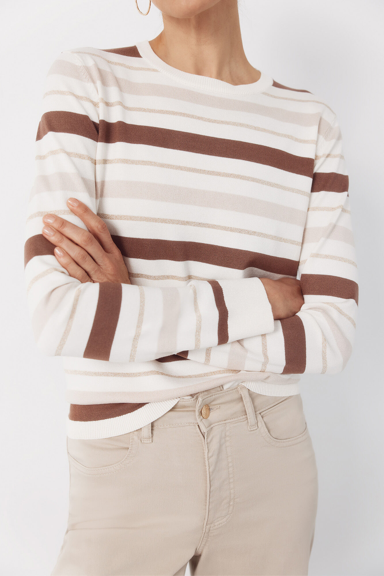 Cortefiel Striped jersey-knit jumper Printed white