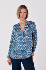 Cortefiel Satin-finish polo shirt blouse Printed blue